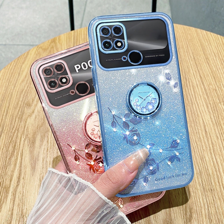 For Xiaomi Poco C40 4G Gradient Glitter Immortal Flower Ring All-inclusive Phone Case