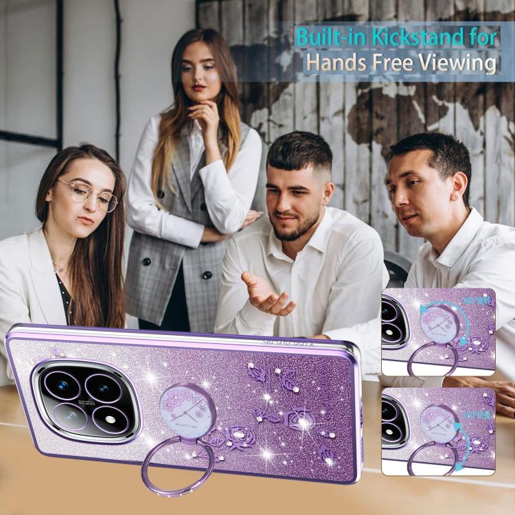 For Xiaomi Redmi Note 14 Pro+ 5G Gradient Glitter Immortal Flower Ring All-inclusive Phone Case