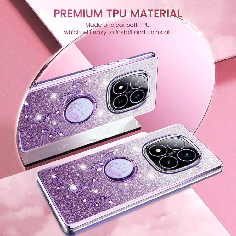 For Xiaomi Redmi Note 14 Pro+ 5G Gradient Glitter Immortal Flower Ring All-inclusive Phone Case