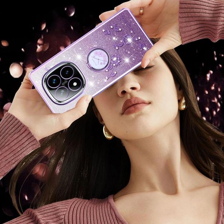 For Xiaomi Redmi Note 14 Pro+ 5G Gradient Glitter Immortal Flower Ring All-inclusive Phone Case