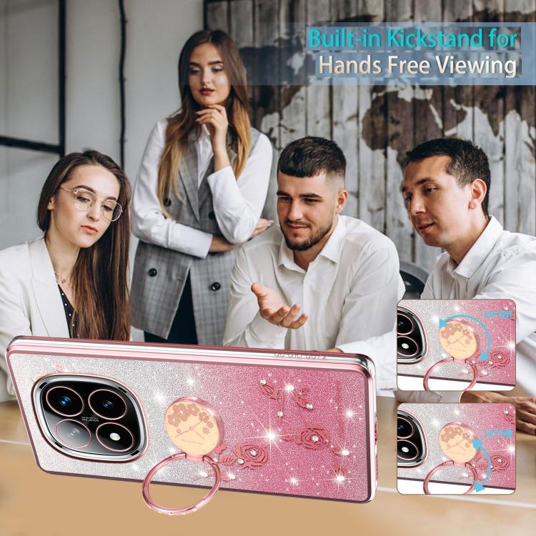 For Xiaomi Redmi Note 14 Pro+ 5G Gradient Glitter Immortal Flower Ring All-inclusive Phone Case