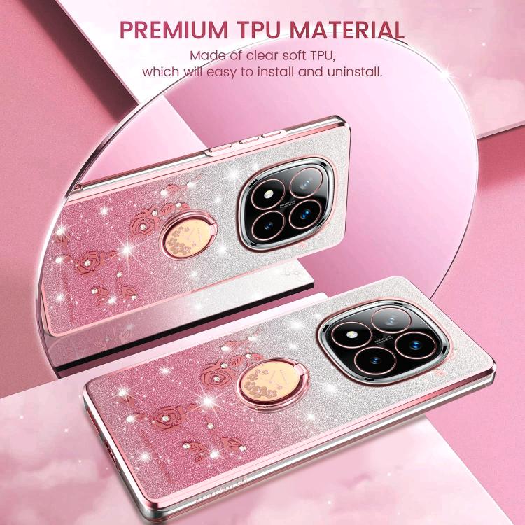 For Xiaomi Redmi Note 14 Pro+ 5G Gradient Glitter Immortal Flower Ring All-inclusive Phone Case