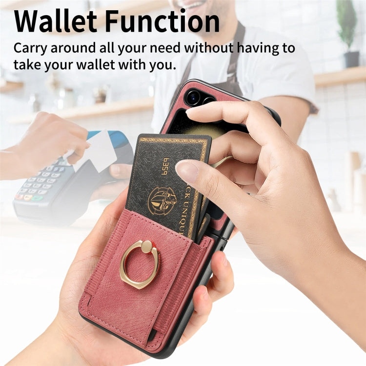 For Samsung Galaxy Z Flip6 / Flip7 FE Retro Skin-feel Ring Multi-card Wallet Phone Case