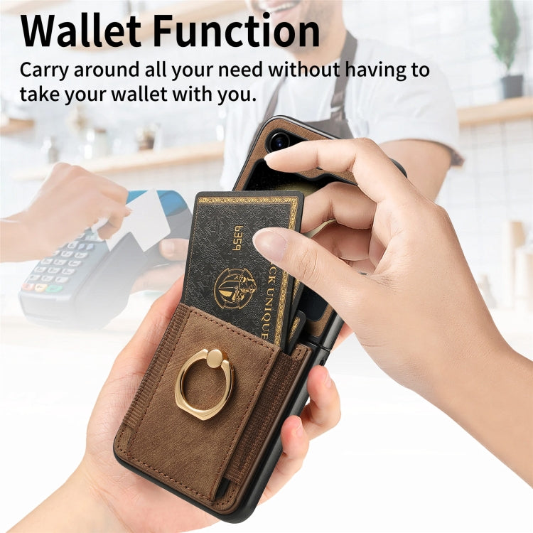 For Samsung Galaxy Z Flip6 / Flip7 FE Retro Skin-feel Ring Multi-card Wallet Phone Case