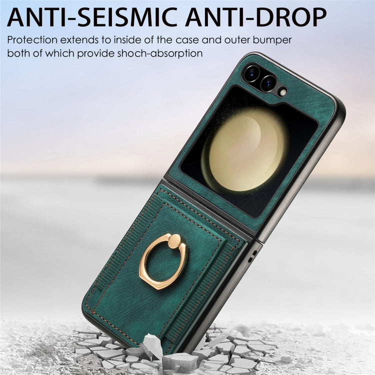 For Samsung Galaxy Z Flip6 / Flip7 FE Retro Skin-feel Ring Multi-card Wallet Phone Case