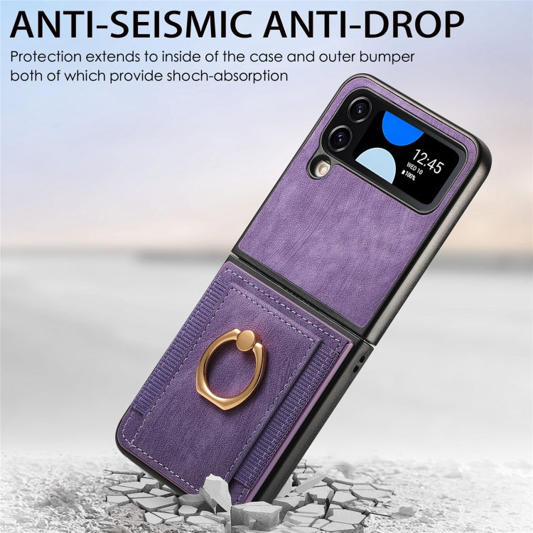 For Samsung Galaxy Z Flip4 Retro Skin-feel Ring Multi-card Wallet Phone Case