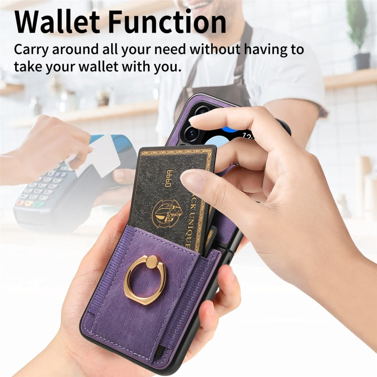 For Samsung Galaxy Z Flip4 Retro Skin-feel Ring Multi-card Wallet Phone Case