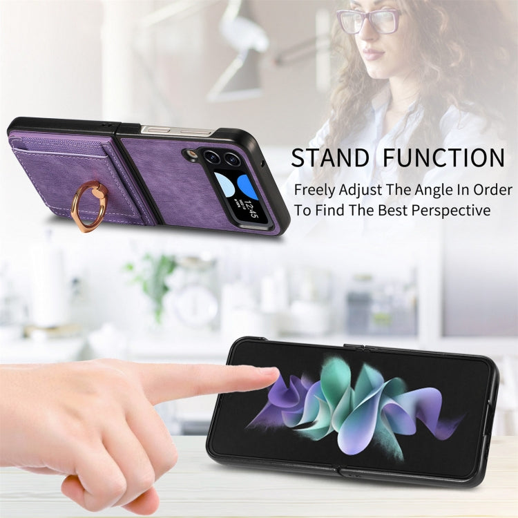 For Samsung Galaxy Z Flip4 Retro Skin-feel Ring Multi-card Wallet Phone Case