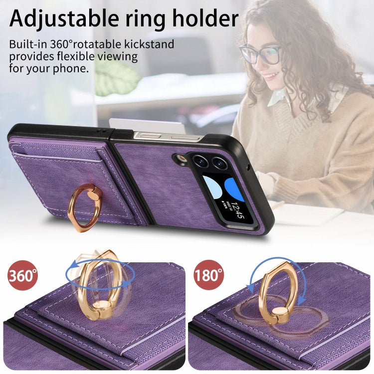 For Samsung Galaxy Z Flip4 Retro Skin-feel Ring Multi-card Wallet Phone Case
