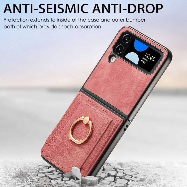 For Samsung Galaxy Z Flip4 Retro Skin-feel Ring Multi-card Wallet Phone Case