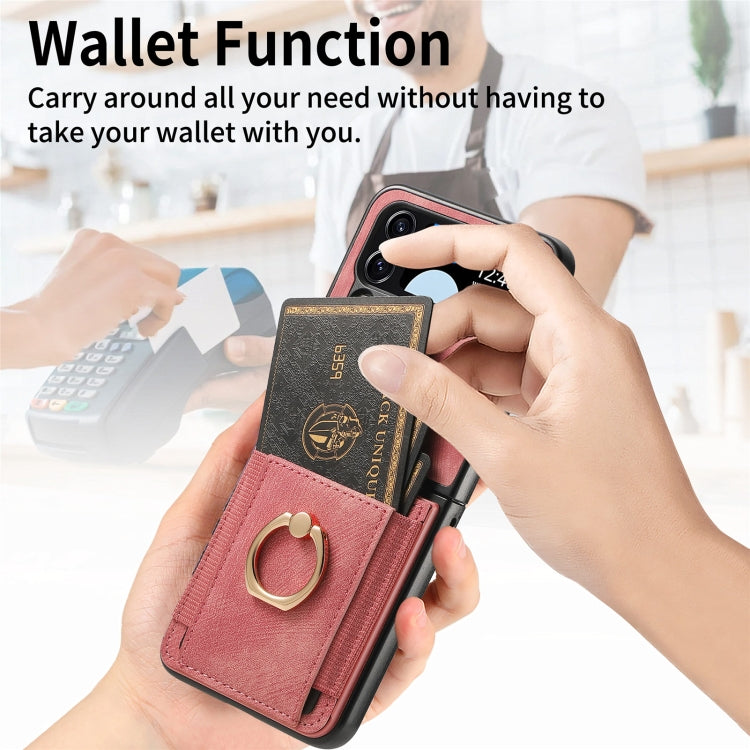 For Samsung Galaxy Z Flip4 Retro Skin-feel Ring Multi-card Wallet Phone Case