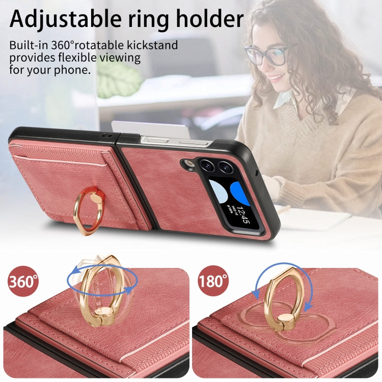 For Samsung Galaxy Z Flip4 Retro Skin-feel Ring Multi-card Wallet Phone Case