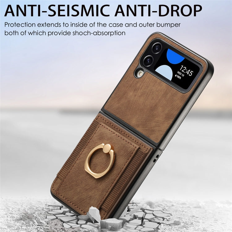 For Samsung Galaxy Z Flip4 Retro Skin-feel Ring Multi-card Wallet Phone Case