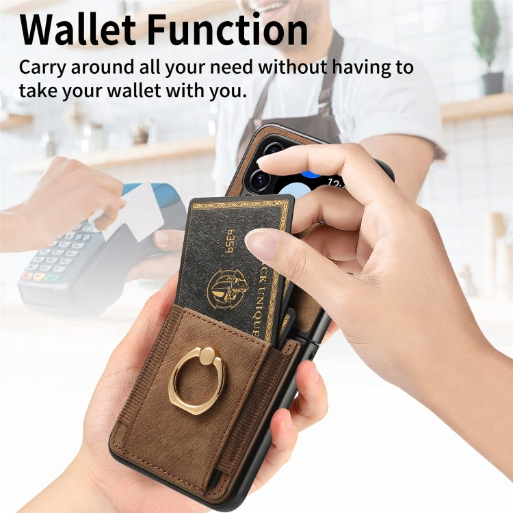 For Samsung Galaxy Z Flip4 Retro Skin-feel Ring Multi-card Wallet Phone Case