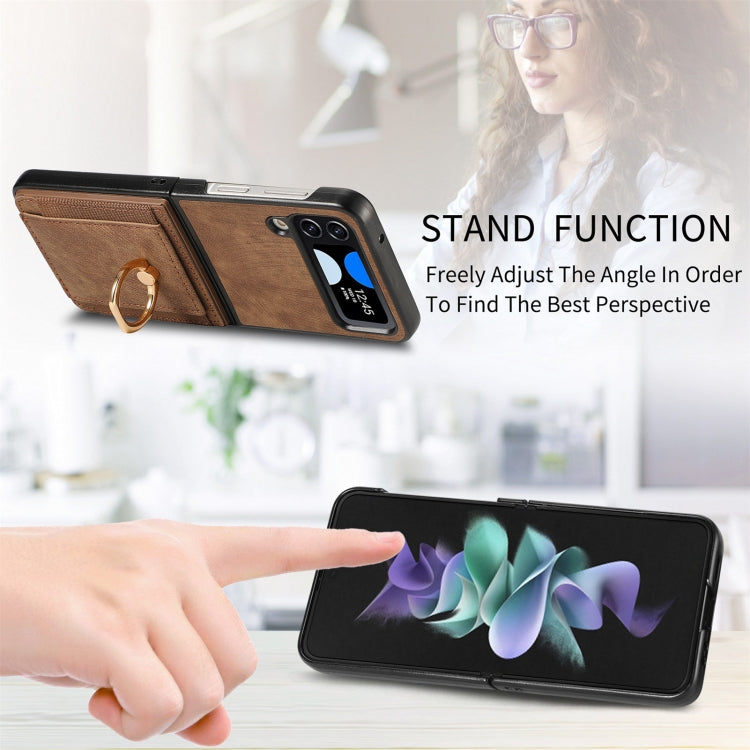 For Samsung Galaxy Z Flip4 Retro Skin-feel Ring Multi-card Wallet Phone Case