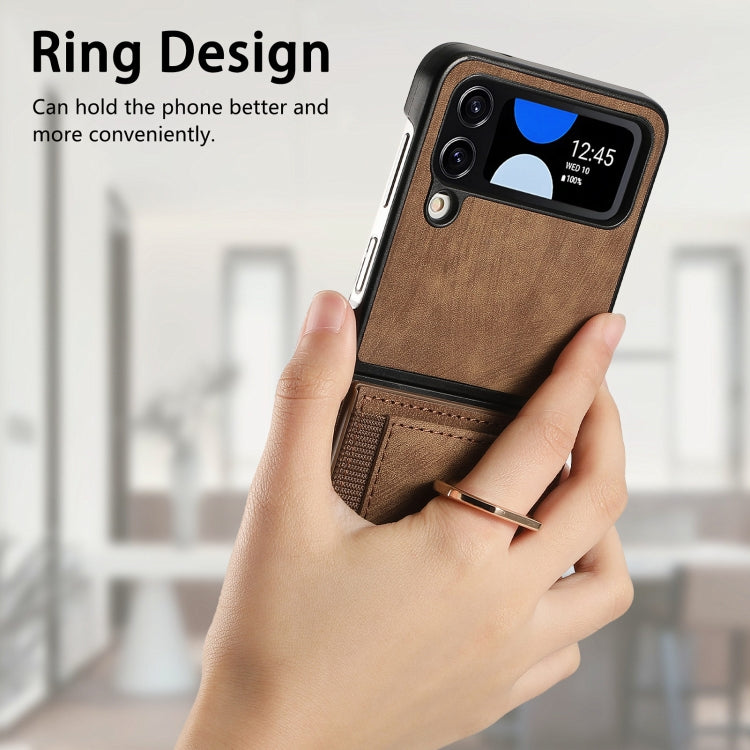 For Samsung Galaxy Z Flip4 Retro Skin-feel Ring Multi-card Wallet Phone Case