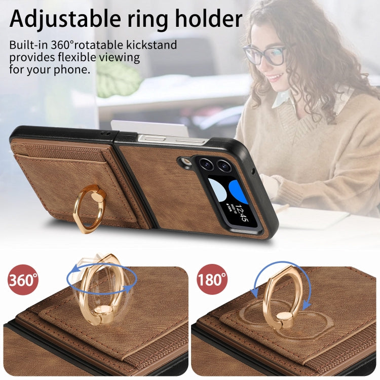 For Samsung Galaxy Z Flip4 Retro Skin-feel Ring Multi-card Wallet Phone Case