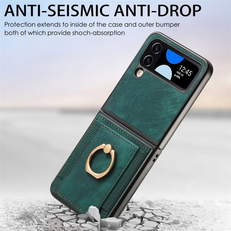 For Samsung Galaxy Z Flip4 Retro Skin-feel Ring Multi-card Wallet Phone Case