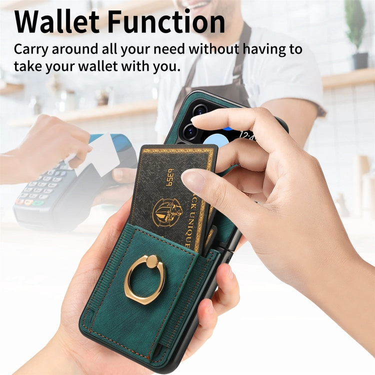 For Samsung Galaxy Z Flip4 Retro Skin-feel Ring Multi-card Wallet Phone Case