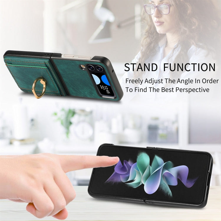 For Samsung Galaxy Z Flip4 Retro Skin-feel Ring Multi-card Wallet Phone Case