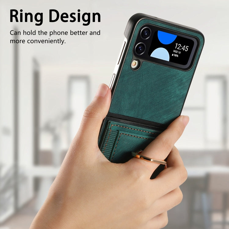 For Samsung Galaxy Z Flip4 Retro Skin-feel Ring Multi-card Wallet Phone Case