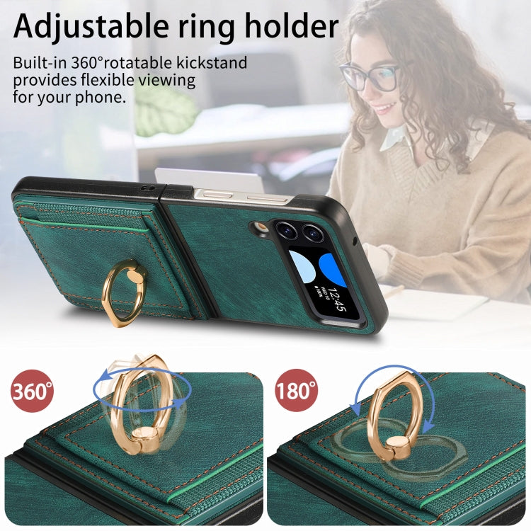 For Samsung Galaxy Z Flip4 Retro Skin-feel Ring Multi-card Wallet Phone Case
