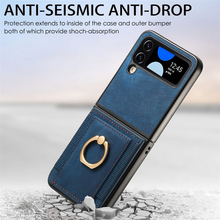 For Samsung Galaxy Z Flip4 Retro Skin-feel Ring Multi-card Wallet Phone Case