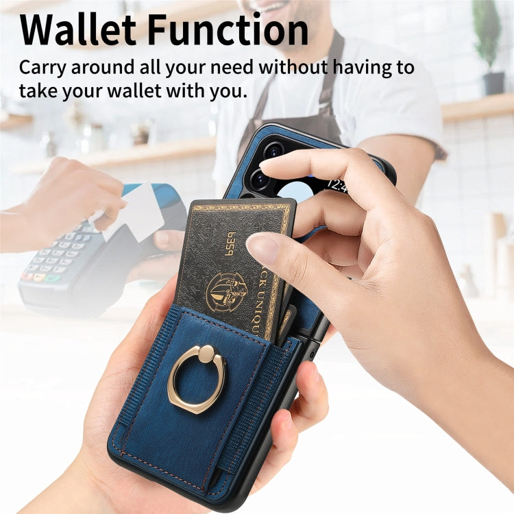 For Samsung Galaxy Z Flip4 Retro Skin-feel Ring Multi-card Wallet Phone Case