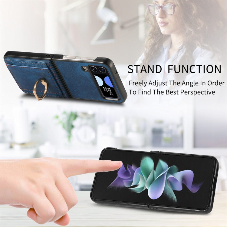For Samsung Galaxy Z Flip4 Retro Skin-feel Ring Multi-card Wallet Phone Case