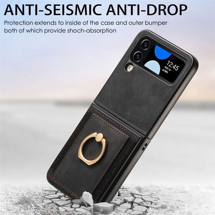 For Samsung Galaxy Z Flip4 Retro Skin-feel Ring Multi-card Wallet Phone Case