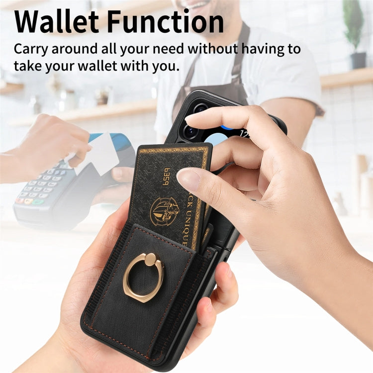 For Samsung Galaxy Z Flip4 Retro Skin-feel Ring Multi-card Wallet Phone Case