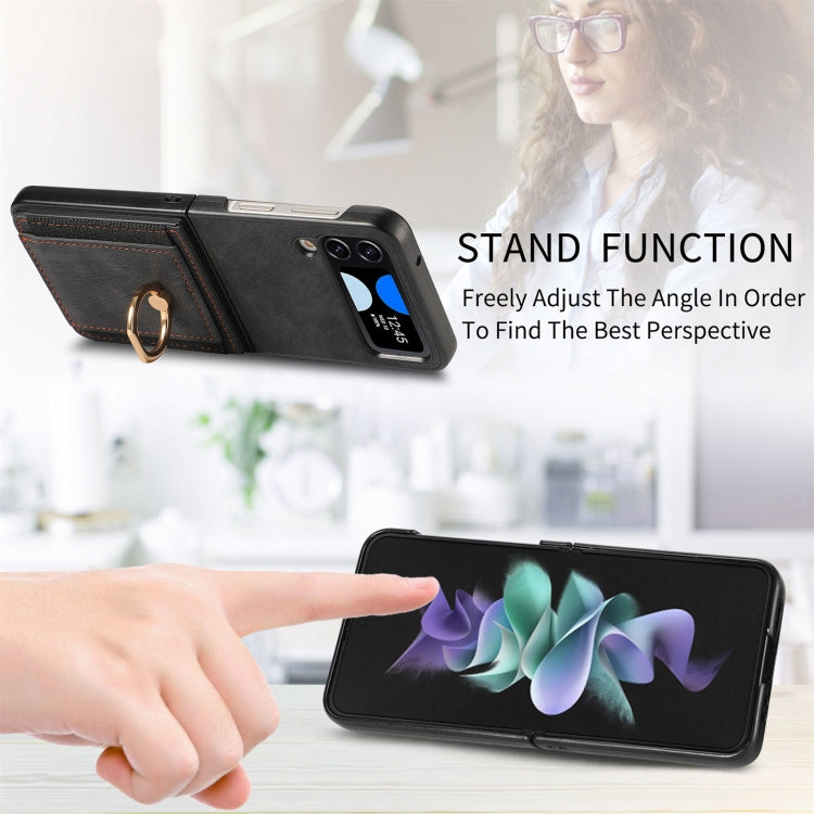 For Samsung Galaxy Z Flip4 Retro Skin-feel Ring Multi-card Wallet Phone Case