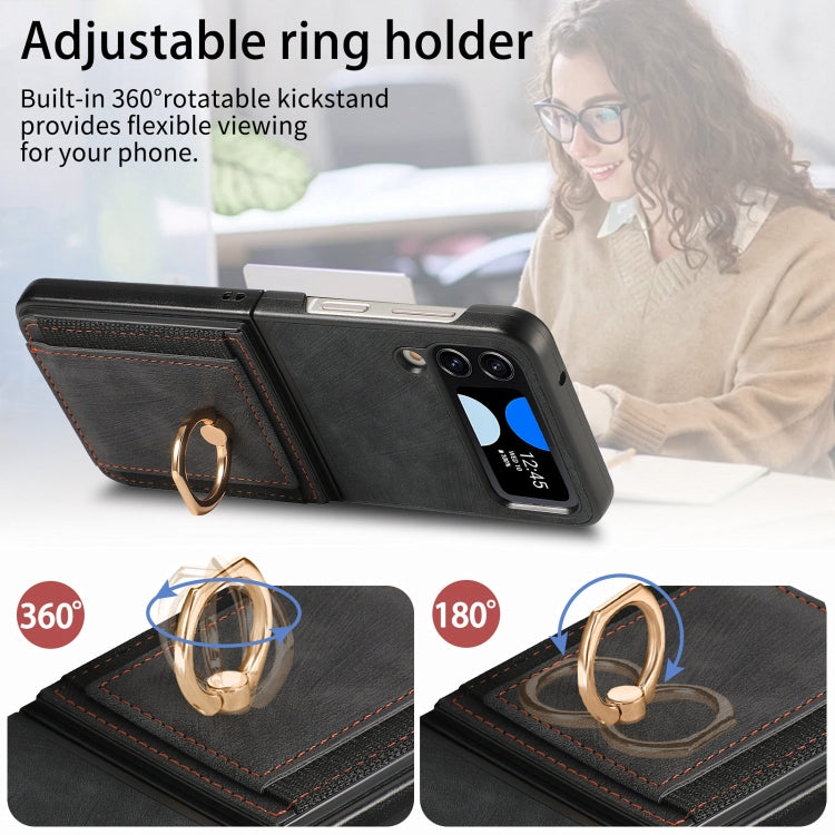 For Samsung Galaxy Z Flip4 Retro Skin-feel Ring Multi-card Wallet Phone Case