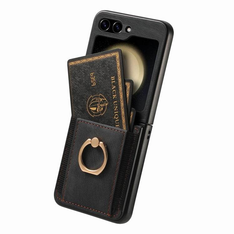 For Samsung Galaxy Z Flip6 / Flip7 FE Retro Skin-feel Ring Card Bag Phone Case
