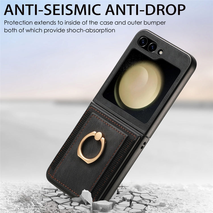 For Galaxy Z Flip6 Retro Skin-feel Ring Card Bag Phone Case
