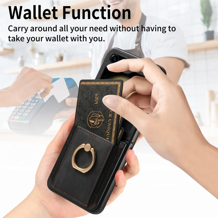 For Samsung Galaxy Z Flip6 / Flip7 FE Retro Skin-feel Ring Card Bag Phone Case