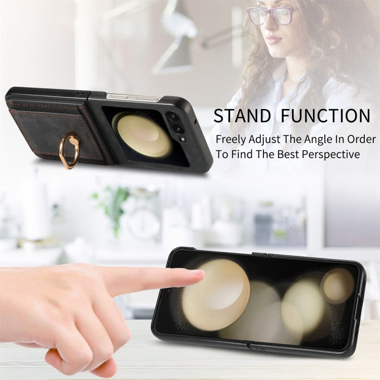 For Samsung Galaxy Z Flip6 / Flip7 FE Retro Skin-feel Ring Card Bag Phone Case