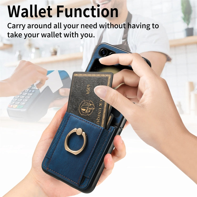 For Samsung Galaxy Z Flip6 / Flip7 FE Retro Skin-feel Ring Card Bag Phone Case