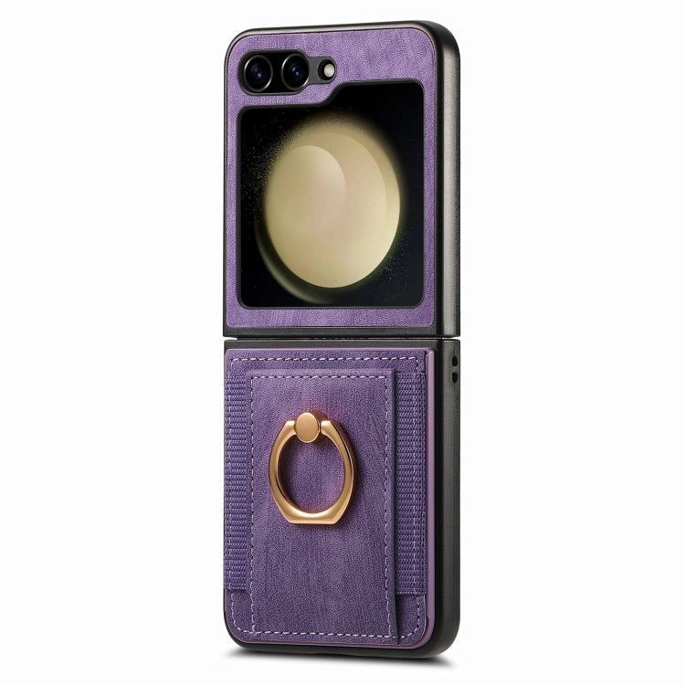 For Samsung Galaxy Z Flip6 / Flip7 FE Retro Skin-feel Ring Card Bag Phone Case