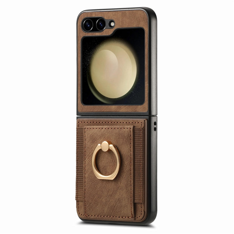 For Galaxy Z Flip6 Retro Skin-feel Ring Card Bag Phone Case