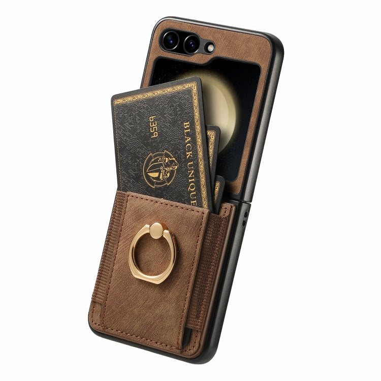 For Galaxy Z Flip6 Retro Skin-feel Ring Card Bag Phone Case