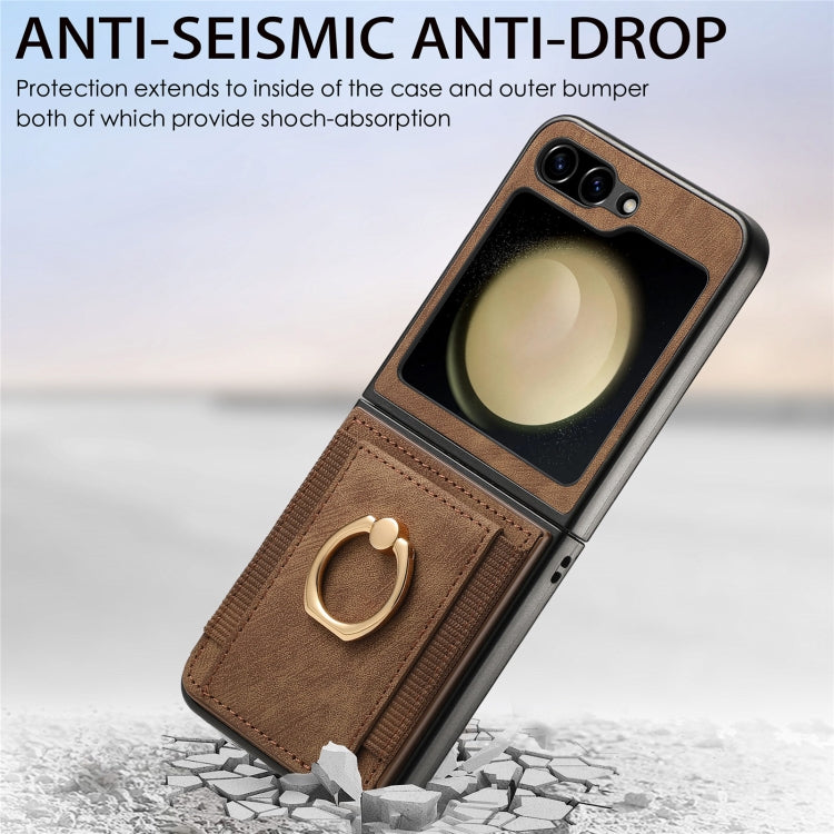 For Samsung Galaxy Z Flip6 / Flip7 FE Retro Skin-feel Ring Card Bag Phone Case