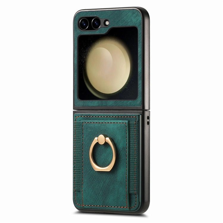 For Samsung Galaxy Z Flip6 / Flip7 FE Retro Skin-feel Ring Card Bag Phone Case