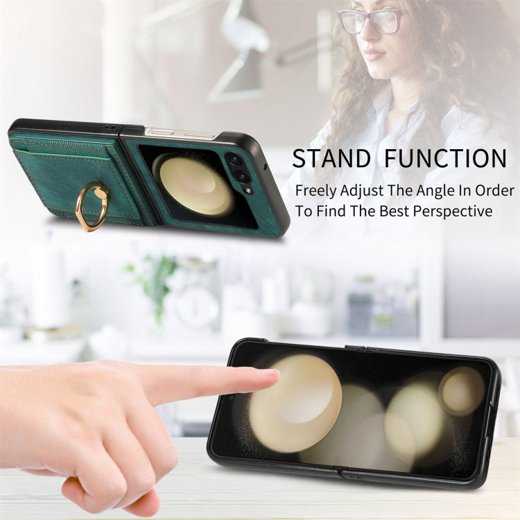 For Samsung Galaxy Z Flip6 / Flip7 FE Retro Skin-feel Ring Card Bag Phone Case