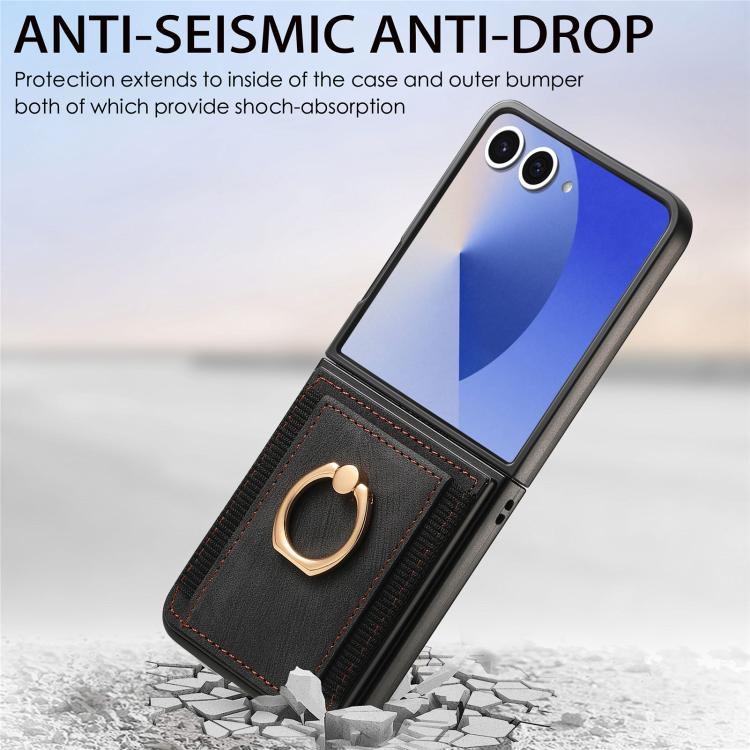For Galaxy Z Flip7 5G Retro Skin-feel Ring Card Bag Phone Case