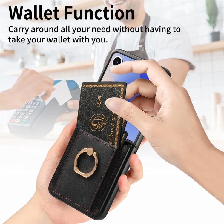 For Galaxy Z Flip7 5G Retro Skin-feel Ring Card Bag Phone Case