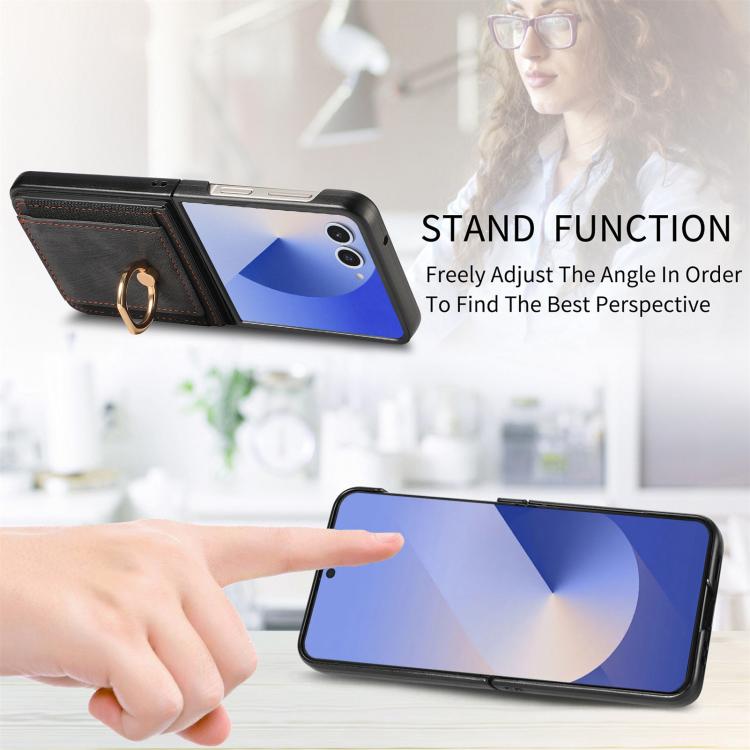 For Galaxy Z Flip7 5G Retro Skin-feel Ring Card Bag Phone Case