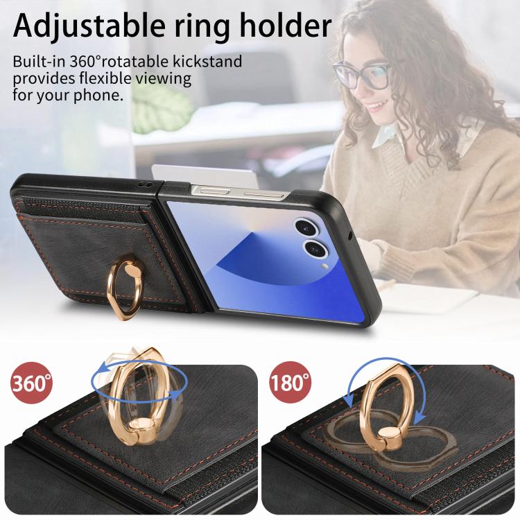 For Galaxy Z Flip7 5G Retro Skin-feel Ring Card Bag Phone Case