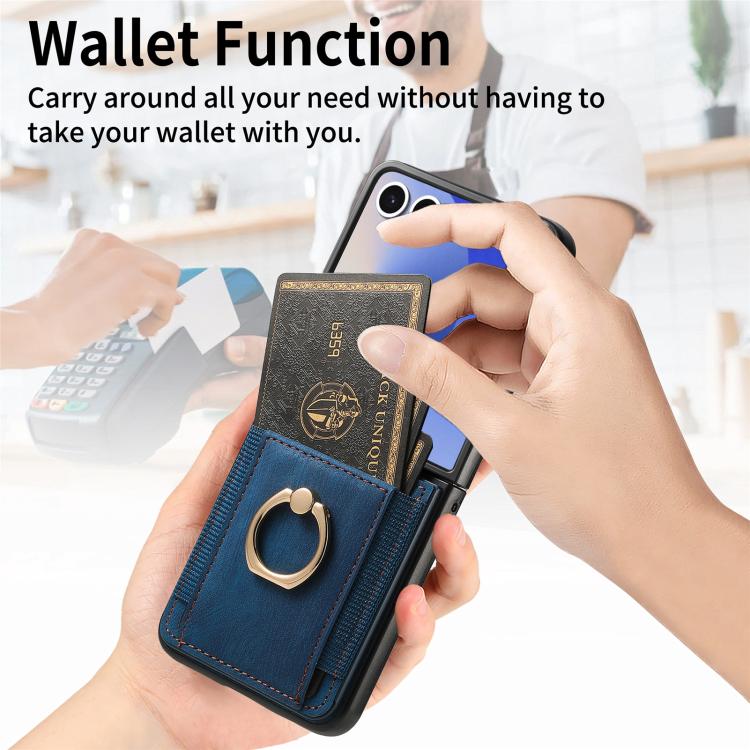 For Galaxy Z Flip7 5G Retro Skin-feel Ring Card Bag Phone Case