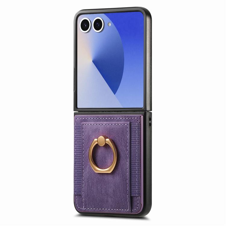 For Galaxy Z Flip7 5G Retro Skin-feel Ring Card Bag Phone Case